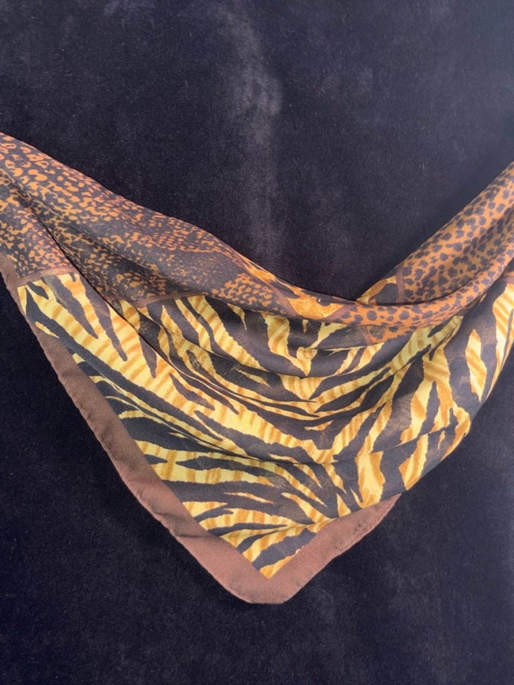 Animal Print Sheer Square Scarf Brown Mixed Safari Motif EUC For Bag Hair Belts